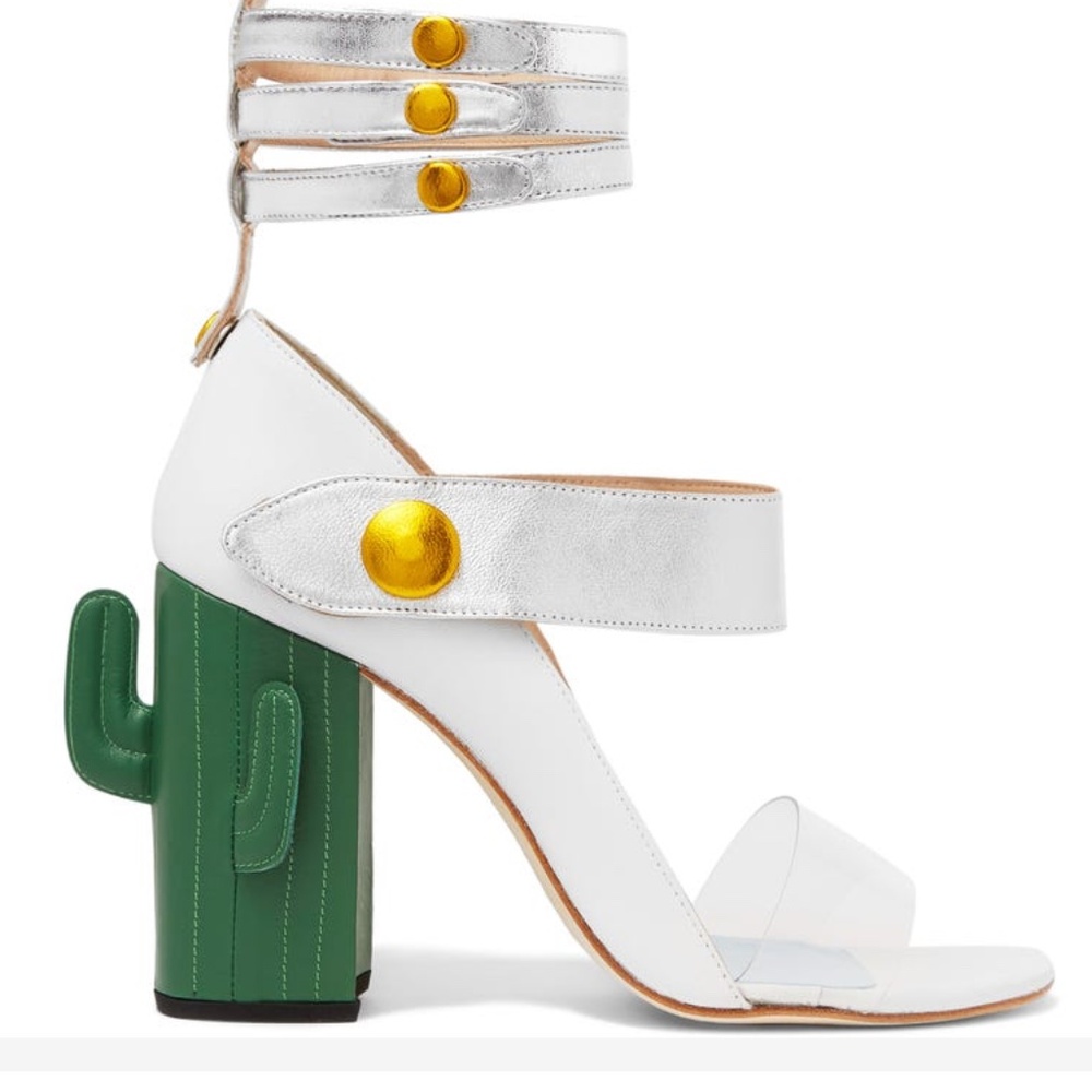 MR by Man Repeller Cactus Heel trimmed metallic leather sandals size 38 1/2